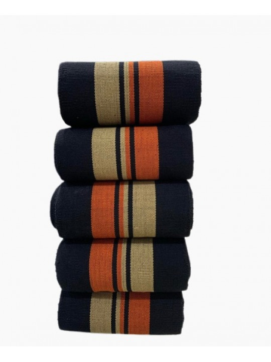 New Stripped Aso Oke Bundle Fabric | Black | Orange